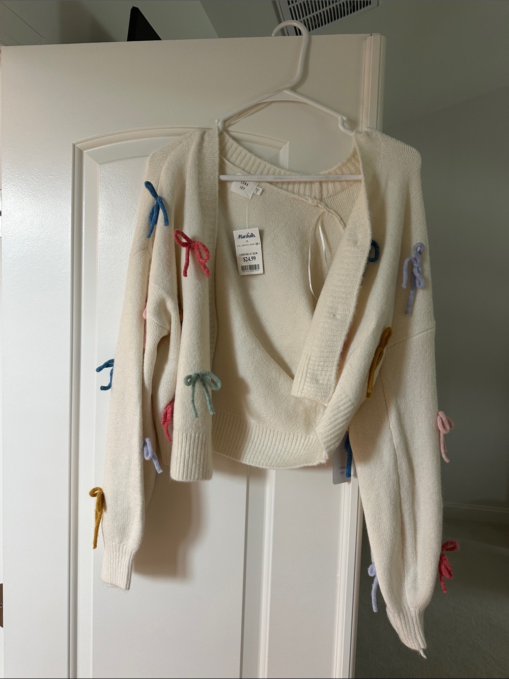 Marshalls Cream Bow-Appliqué Knit Cardigan